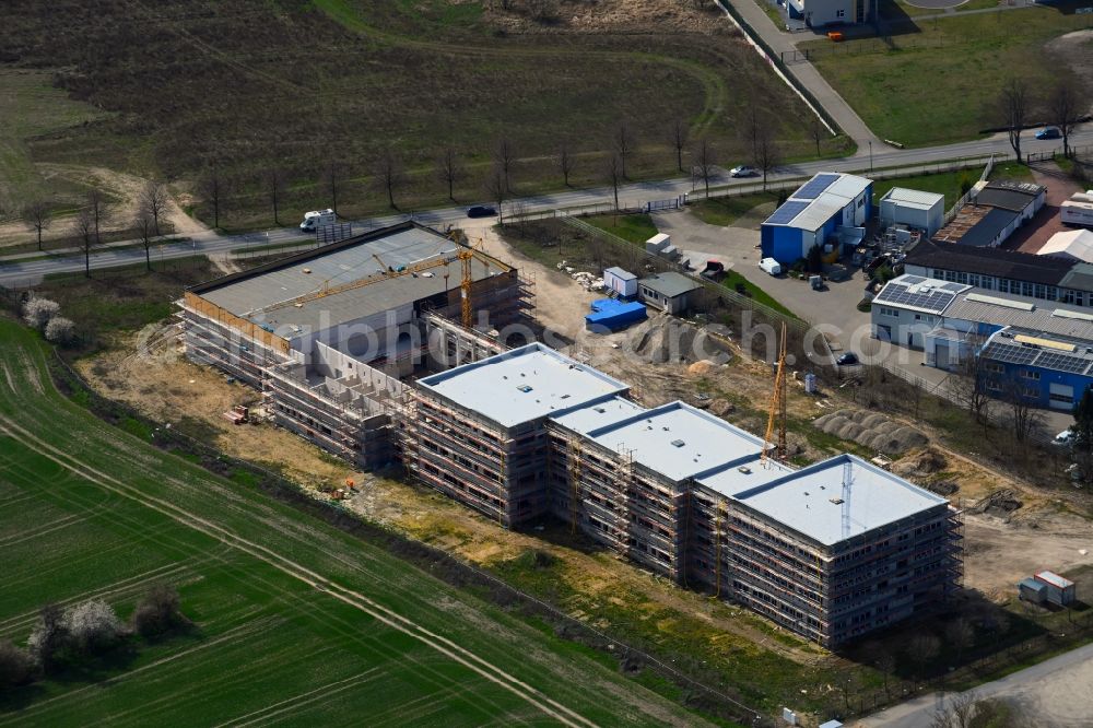 Aerial image Ahrensfelde - New construction site of the school building between Ahrensfelof Chaussee in the district Lindenberg in Ahrensfelde in the state Brandenburg, Germany