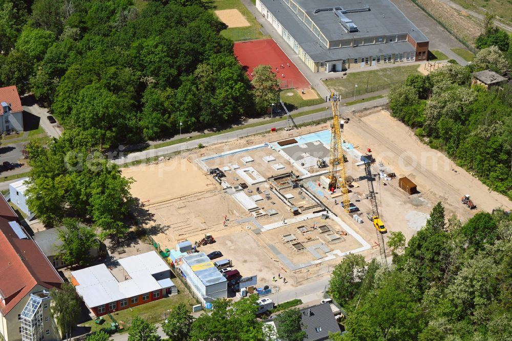 Werneuchen from above - New construction site of the school building Grundschule Im Rosenpark on street Goldregenstrasse in Werneuchen in the state Brandenburg, Germany