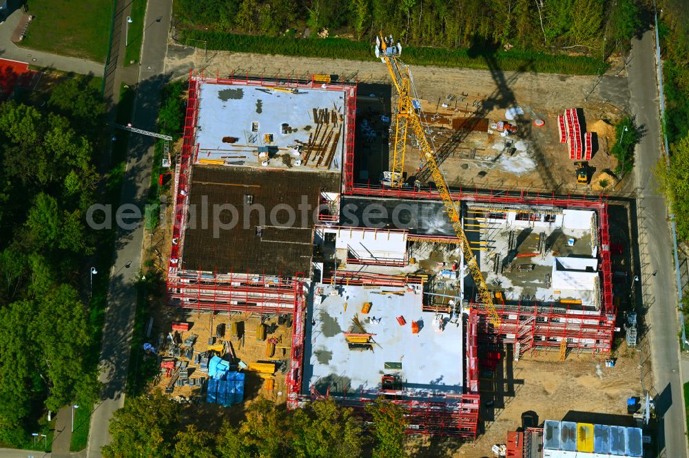 Werneuchen from above - New construction site of the school building Grundschule Im Rosenpark on street Goldregenstrasse in Werneuchen in the state Brandenburg, Germany