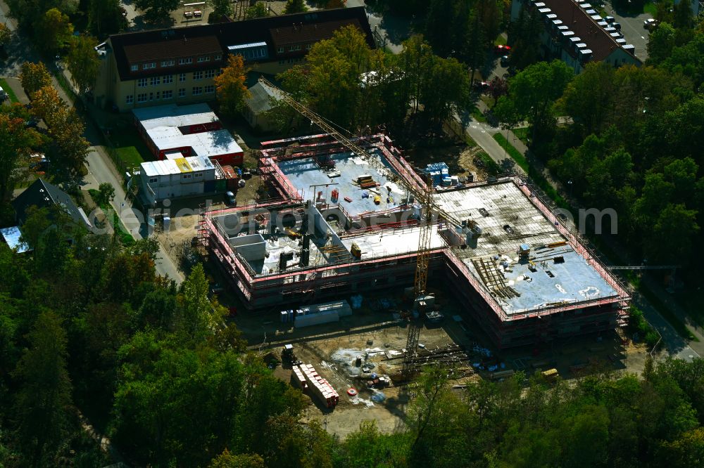 Werneuchen from above - New construction site of the school building Grundschule Im Rosenpark on street Goldregenstrasse in Werneuchen in the state Brandenburg, Germany