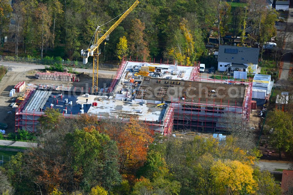 Werneuchen from above - New construction site of the school building Grundschule Im Rosenpark on street Goldregenstrasse in Werneuchen in the state Brandenburg, Germany