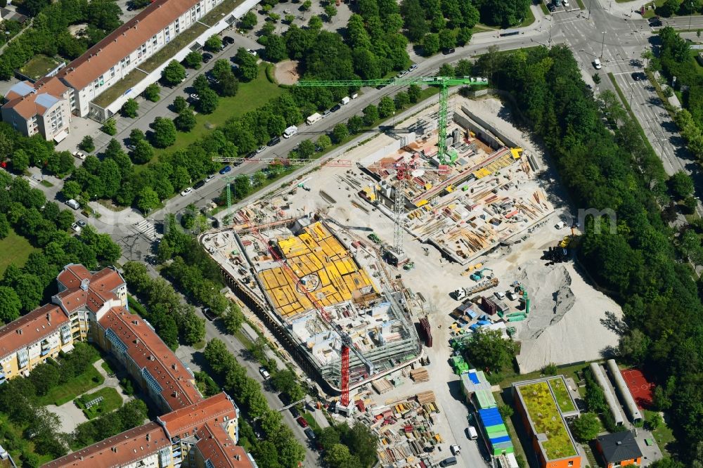 München from the bird's eye view: New construction site of the school building on Heidemannstrasse in Munich in the state Bavaria, Germany