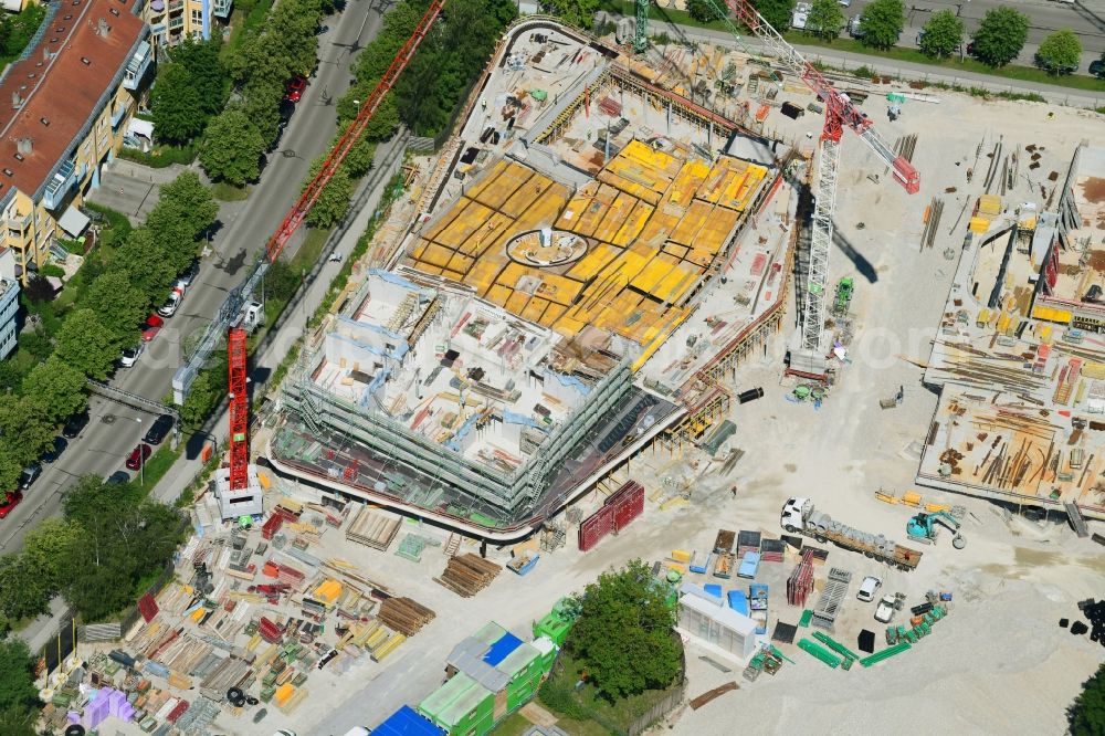 Aerial image München - New construction site of the school building on Heidemannstrasse in Munich in the state Bavaria, Germany