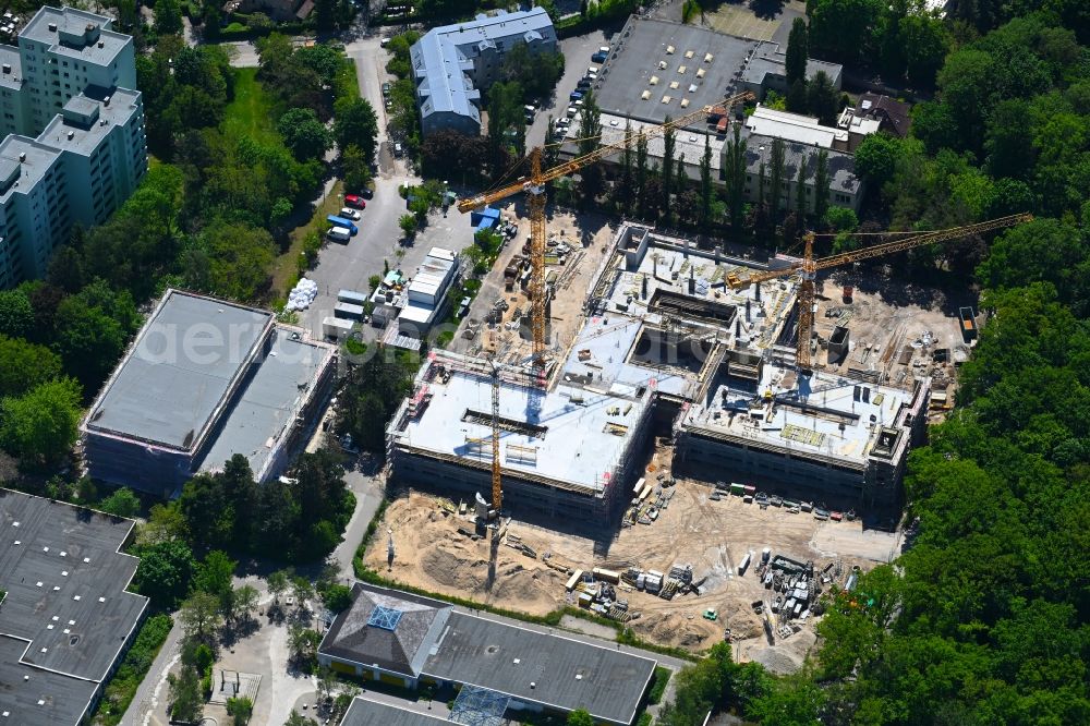 Berlin from above - New construction site of the school building of Heinrich-Boell-Oberschule Am Forstacker in the district Hakenfelde in Berlin, Germany