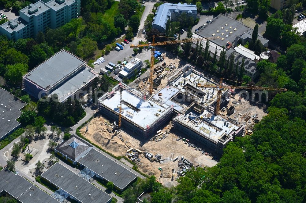 Berlin from above - New construction site of the school building of Heinrich-Boell-Oberschule Am Forstacker in the district Hakenfelde in Berlin, Germany