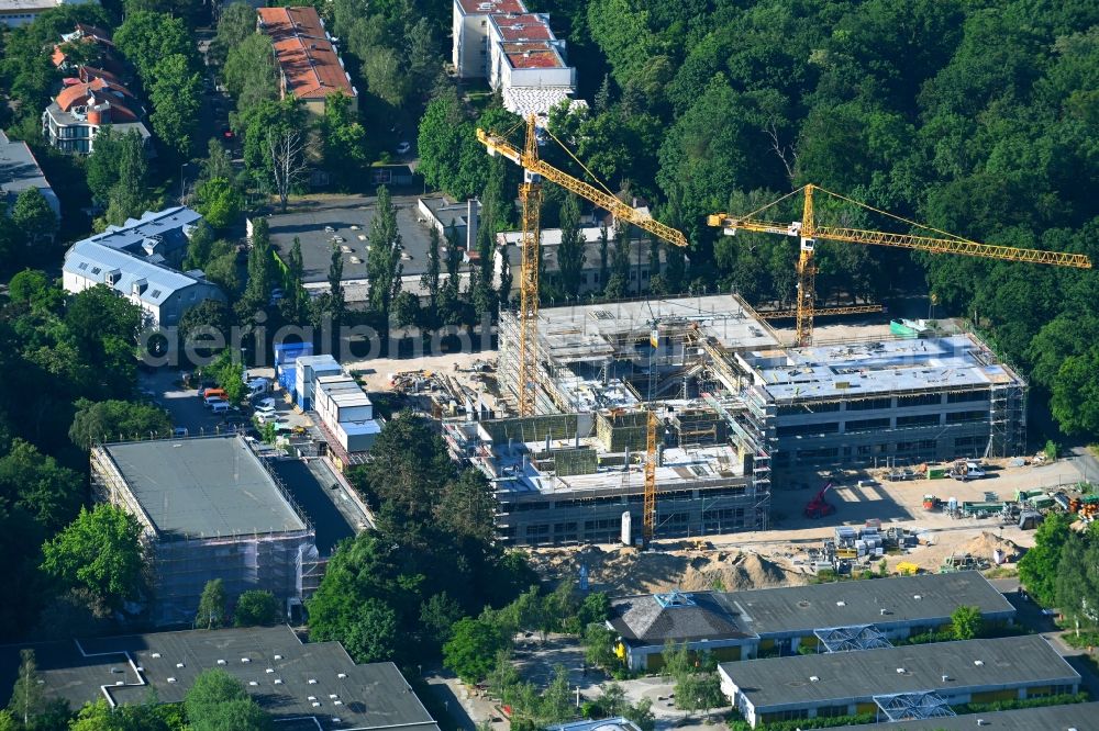 Berlin from above - New construction site of the school building of Heinrich-Boell-Oberschule Am Forstacker in the district Hakenfelde in Berlin, Germany