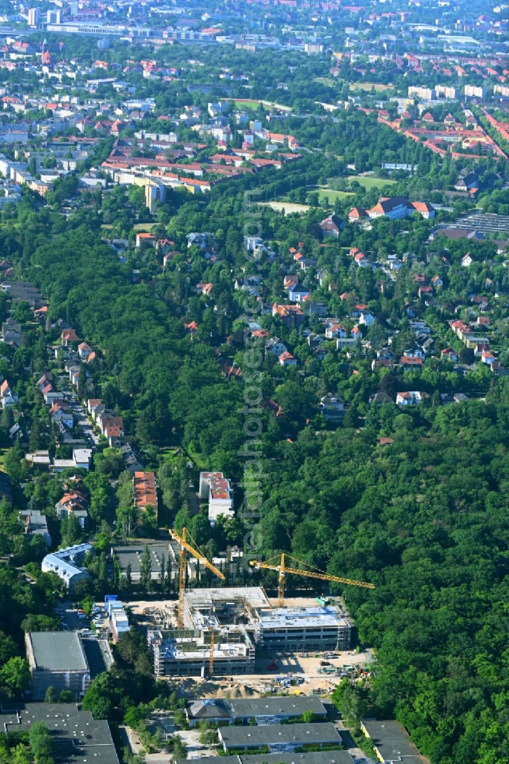 Aerial image Berlin - New construction site of the school building of Heinrich-Boell-Oberschule Am Forstacker in the district Hakenfelde in Berlin, Germany