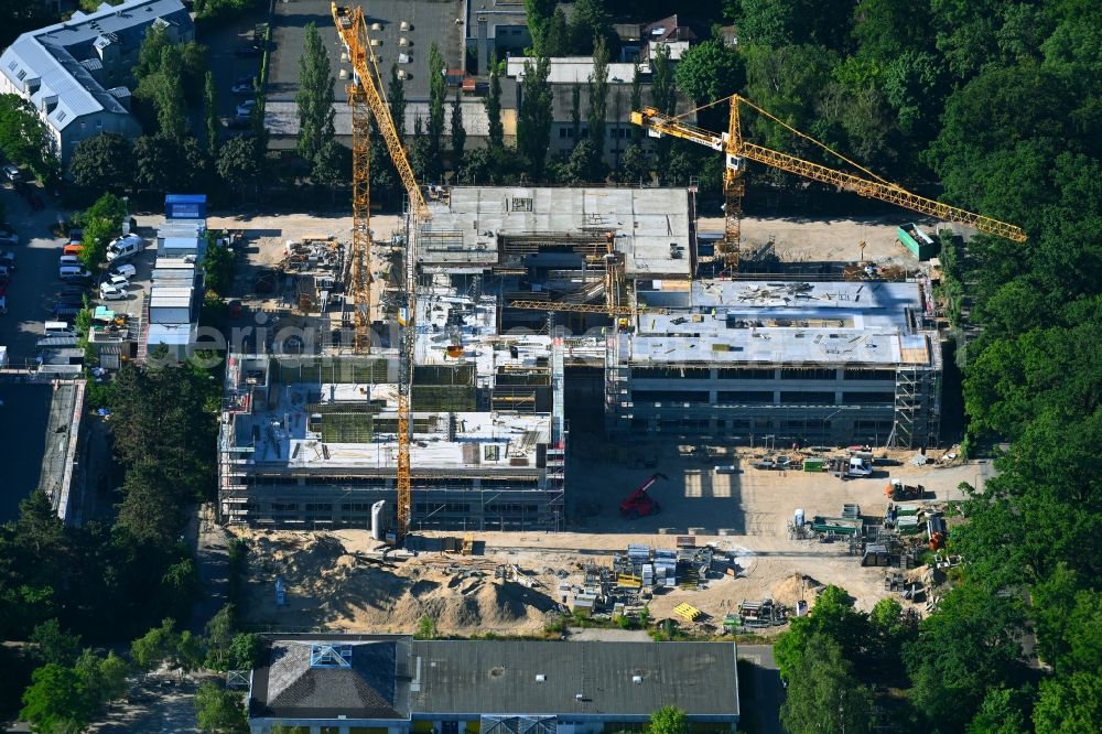 Berlin from above - New construction site of the school building of Heinrich-Boell-Oberschule Am Forstacker in the district Hakenfelde in Berlin, Germany