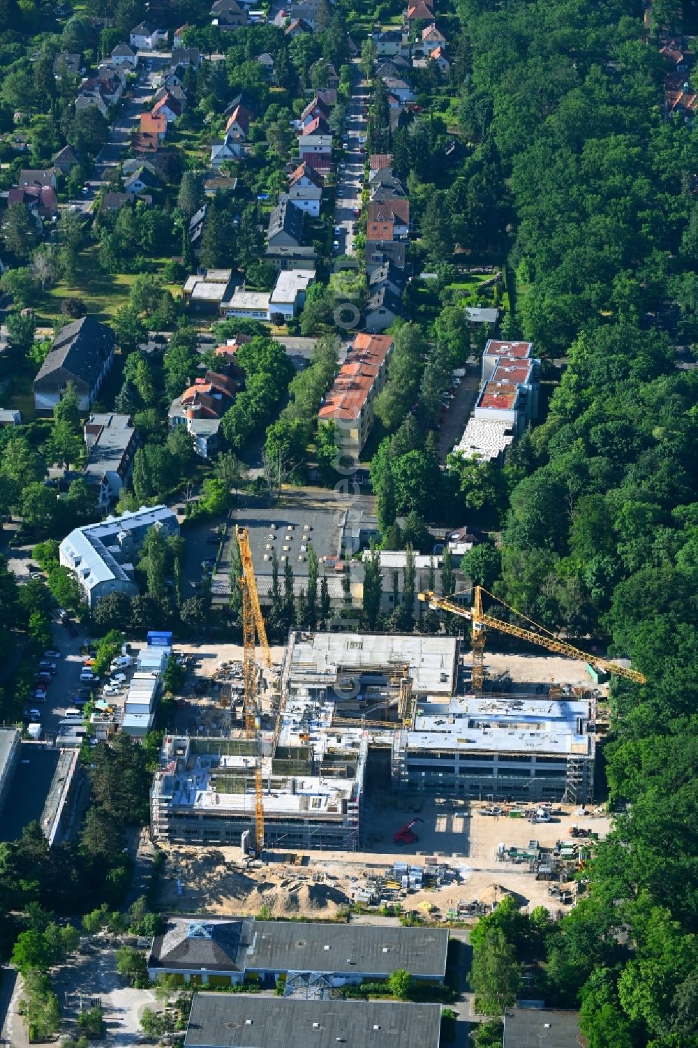 Berlin from the bird's eye view: New construction site of the school building of Heinrich-Boell-Oberschule Am Forstacker in the district Hakenfelde in Berlin, Germany