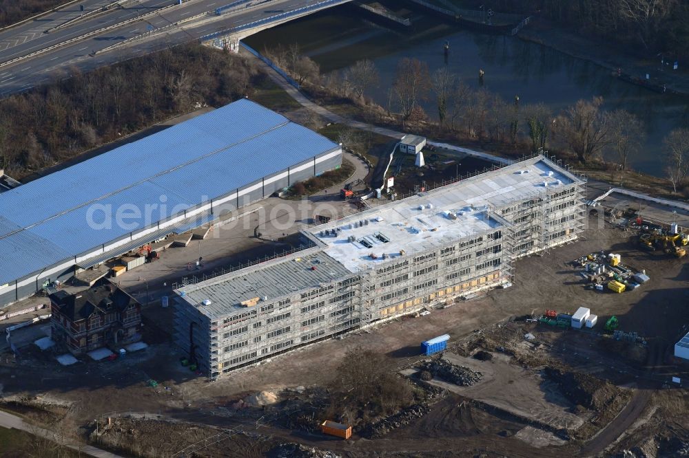 Halle (Saale) from the bird's eye view: New construction site of the school building on Holzplatz in Halle (Saale) in the state Saxony-Anhalt, Germany