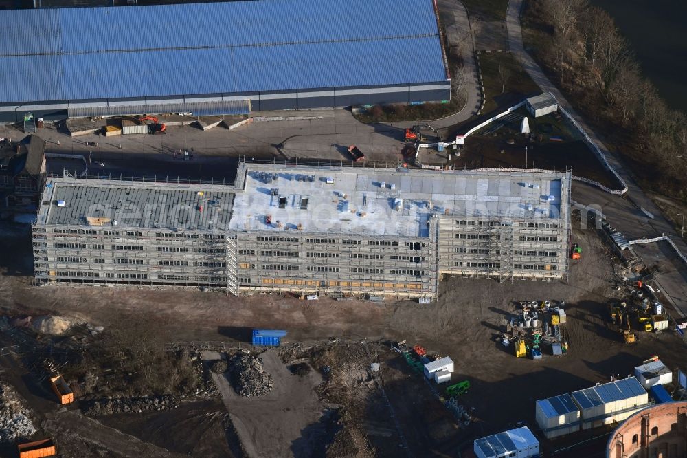 Aerial image Halle (Saale) - New construction site of the school building on Holzplatz in Halle (Saale) in the state Saxony-Anhalt, Germany