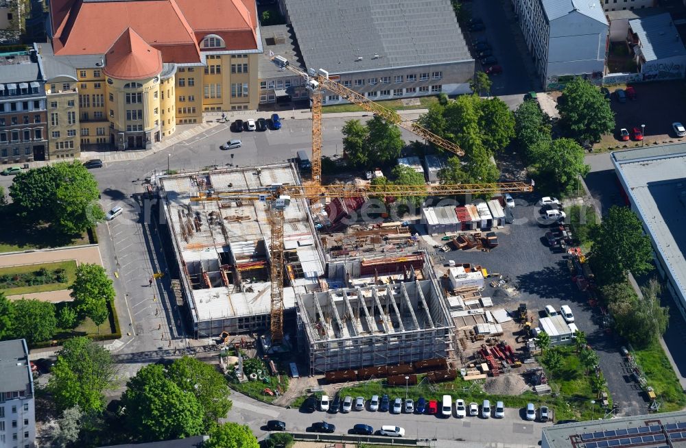 Leipzig from above - New construction site of the school building on Jablonowskistrasse in Leipzig in the state Saxony, Germany