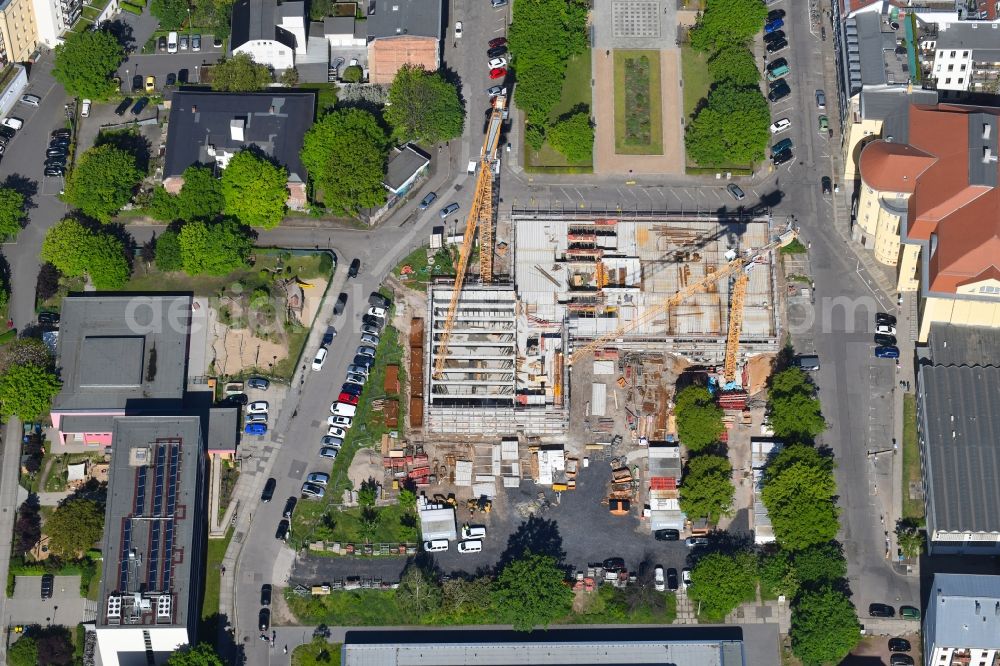 Leipzig from the bird's eye view: New construction site of the school building on Jablonowskistrasse in Leipzig in the state Saxony, Germany