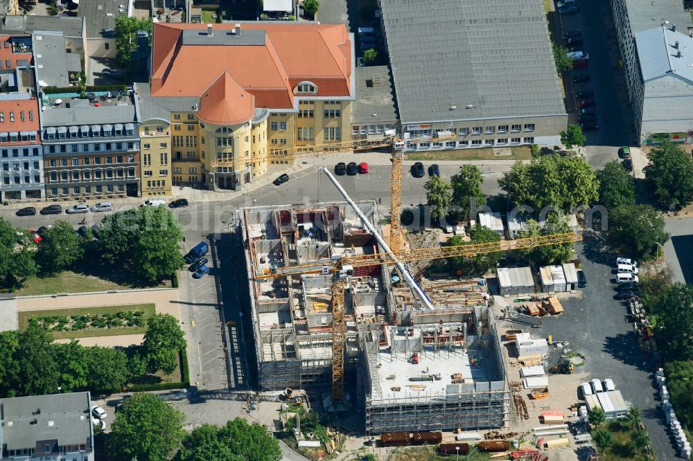 Leipzig from the bird's eye view: New construction site of the school building on Jablonowskistrasse in Leipzig in the state Saxony, Germany