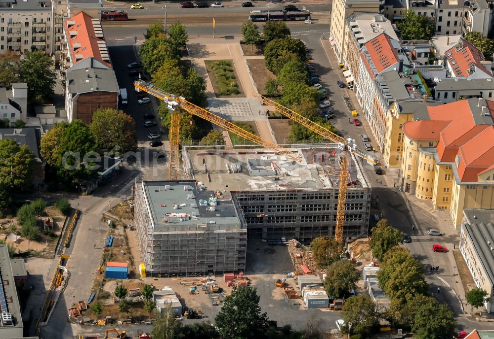 Leipzig from above - New construction site of the school building on Jablonowskistrasse in Leipzig in the state Saxony, Germany