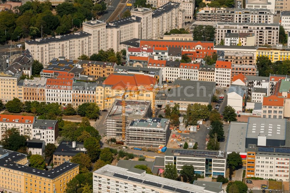 Leipzig from above - New construction site of the school building on Jablonowskistrasse in Leipzig in the state Saxony, Germany