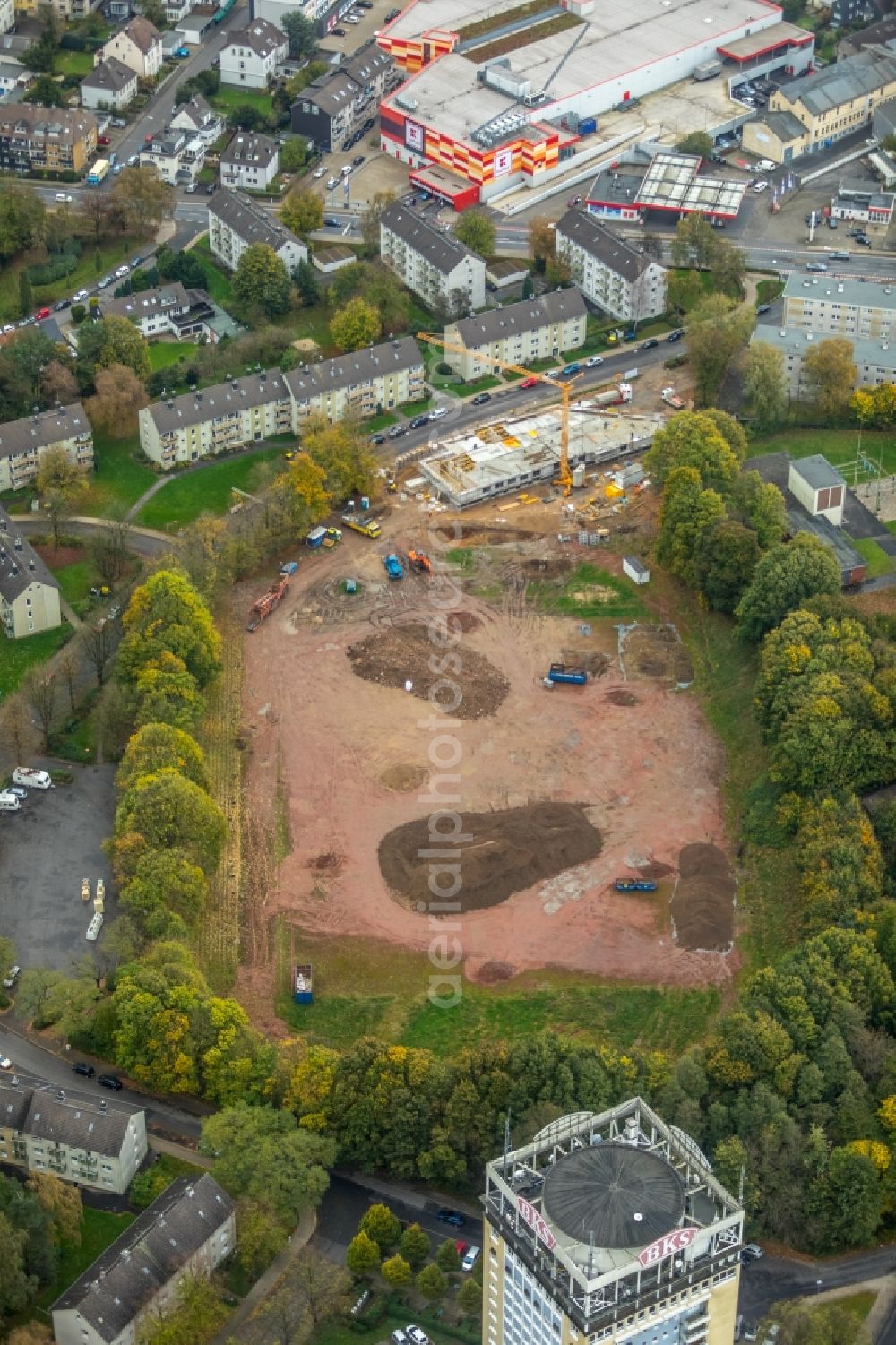 Aerial image Velbert - New construction site of the school building on Kastanienallee in Velbert in the state North Rhine-Westphalia, Germany