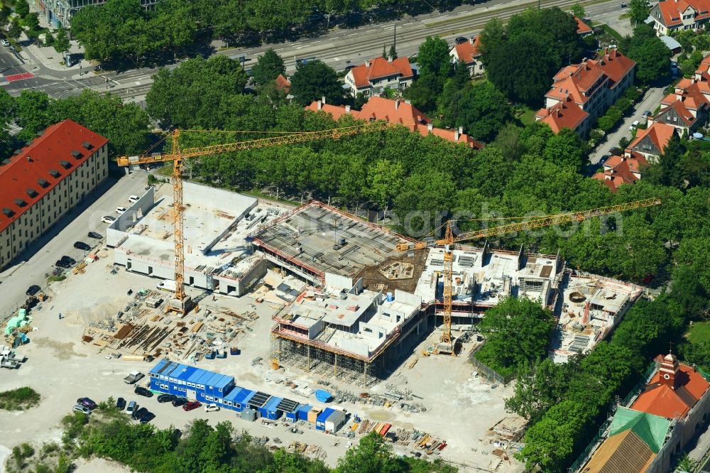 München from above - New construction site of the school building in Kreativquartier on Infanteriestrasse in the district Schwabing-West in Munich in the state Bavaria, Germany