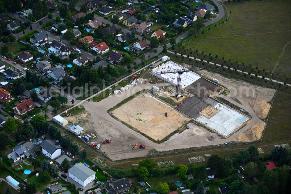 Aerial image Fredersdorf-Vogelsdorf - New construction site of the school building on Landstrasse - Lenbachstrasse in Fredersdorf-Vogelsdorf in the state Brandenburg, Germany