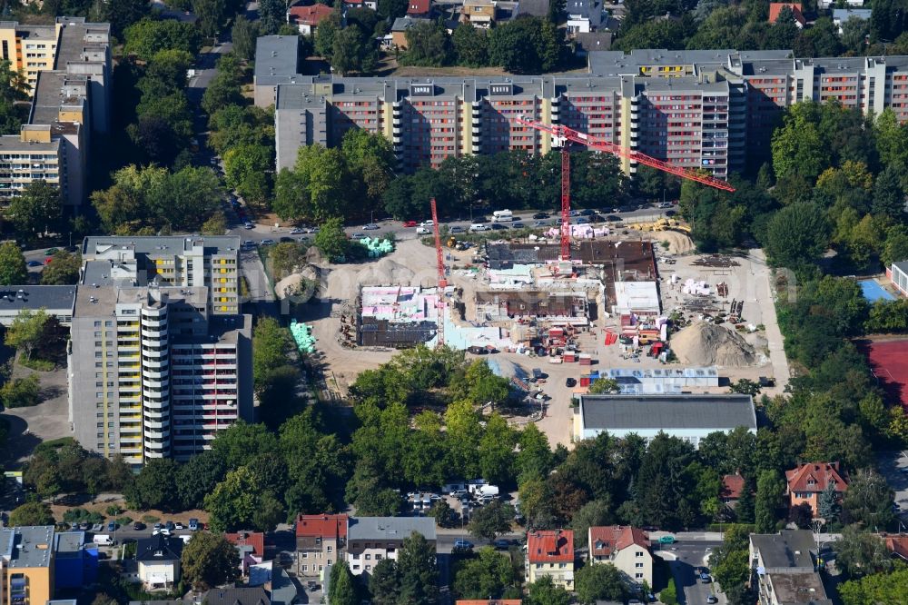 Berlin from above - New construction site of the school building Leonardo-da-Vinci-Gymnasium on Christoph-Ruden-Strasse in the district Buckow in Berlin, Germany