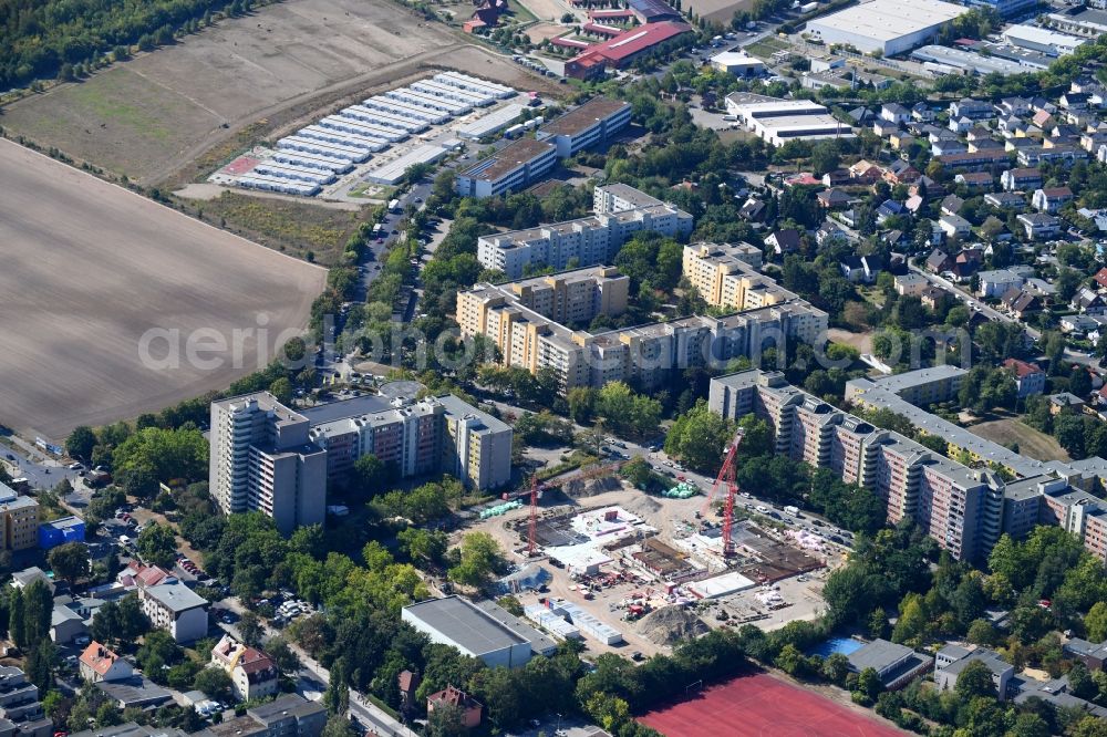 Berlin from above - New construction site of the school building Leonardo-da-Vinci-Gymnasium on Christoph-Ruden-Strasse in the district Buckow in Berlin, Germany