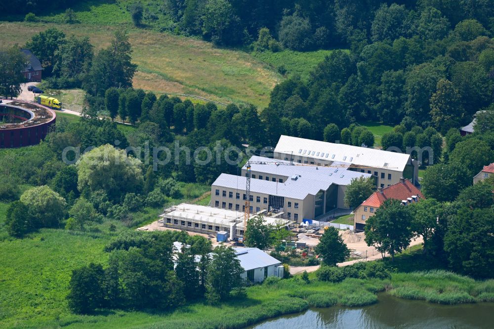 Güby from above - New construction site of the school building Louisenlund in Gueby in the state Schleswig-Holstein, Germany