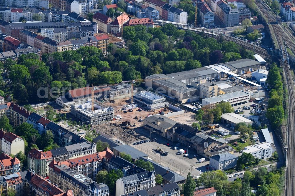 Dresden from above - New construction site of the school building on Loessnitzstrasse in Dresden in the state Saxony, Germany