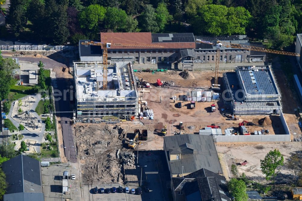 Dresden from the bird's eye view: New construction site of the school building on Loessnitzstrasse in Dresden in the state Saxony, Germany