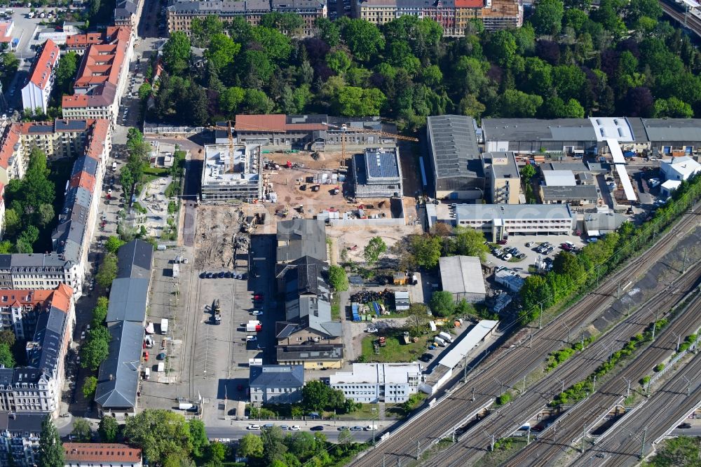 Aerial image Dresden - New construction site of the school building on Loessnitzstrasse in Dresden in the state Saxony, Germany