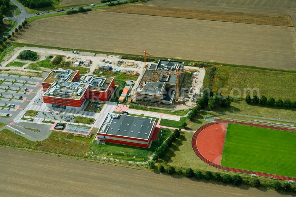 Aerial image Altlandsberg - New construction site of the school building Neuer Schulcampus on street Fredersdorfer Chaussee in Altlandsberg in the state Brandenburg, Germany