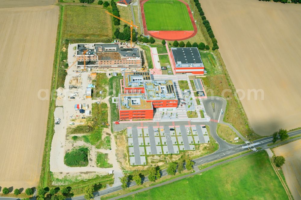 Aerial image Altlandsberg - New construction site of the school building Neuer Schulcampus on street Fredersdorfer Chaussee in Altlandsberg in the state Brandenburg, Germany