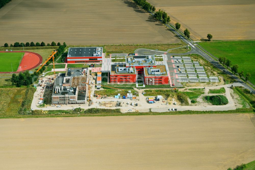 Aerial image Altlandsberg - New construction site of the school building Neuer Schulcampus on street Fredersdorfer Chaussee in Altlandsberg in the state Brandenburg, Germany