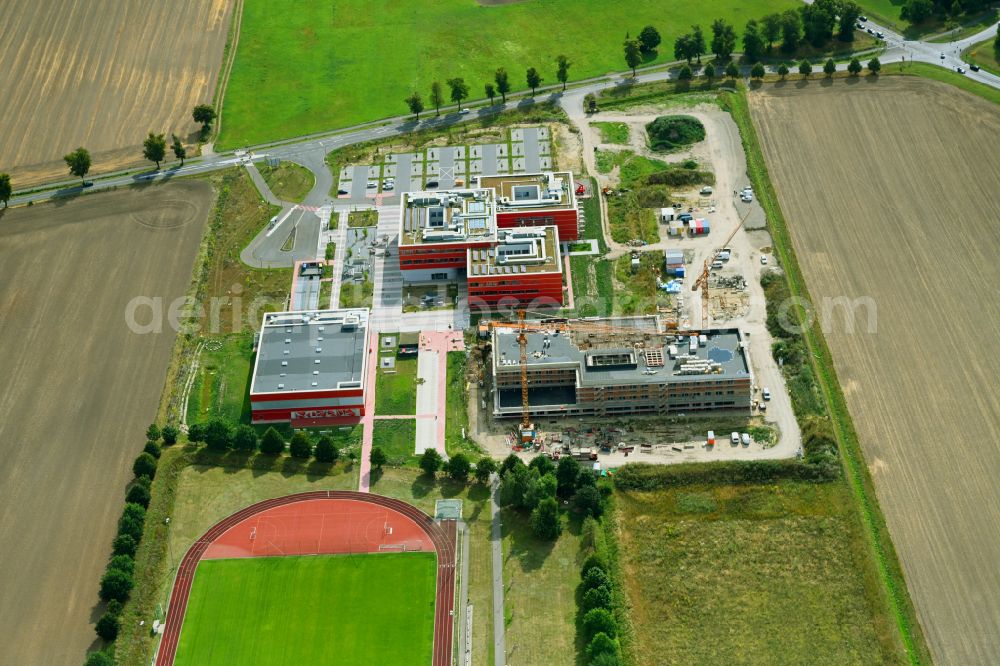 Aerial image Altlandsberg - New construction site of the school building Neuer Schulcampus on street Fredersdorfer Chaussee in Altlandsberg in the state Brandenburg, Germany