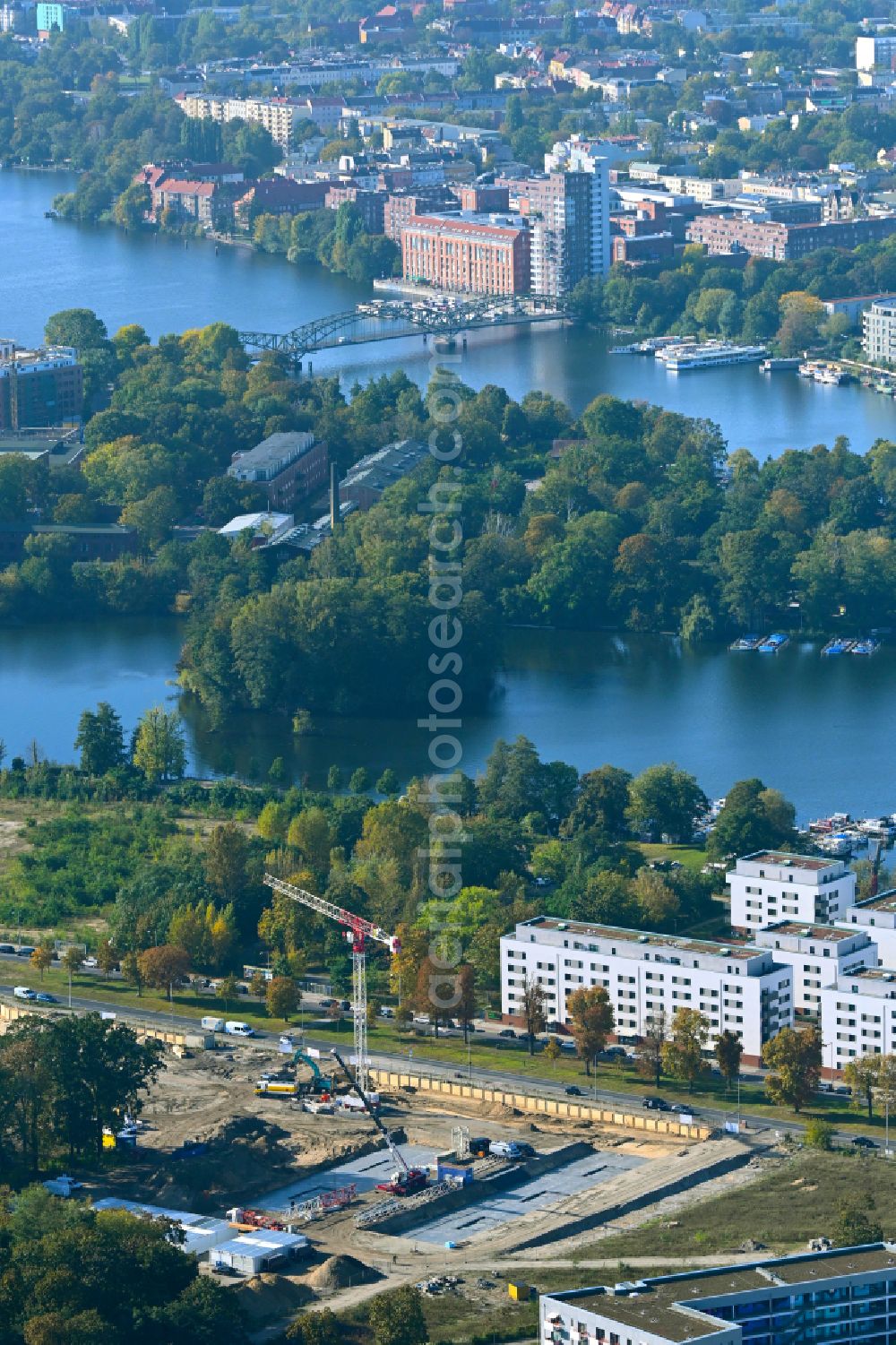 Aerial image Berlin - New construction site of the school building Rhenaniastrasse corner Daumstrasse in the district Haselhorst in Spandau in Berlin, Germany