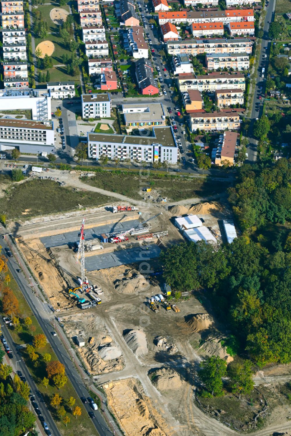 Berlin from above - New construction site of the school building Rhenaniastrasse corner Daumstrasse in the district Haselhorst in Spandau in Berlin, Germany