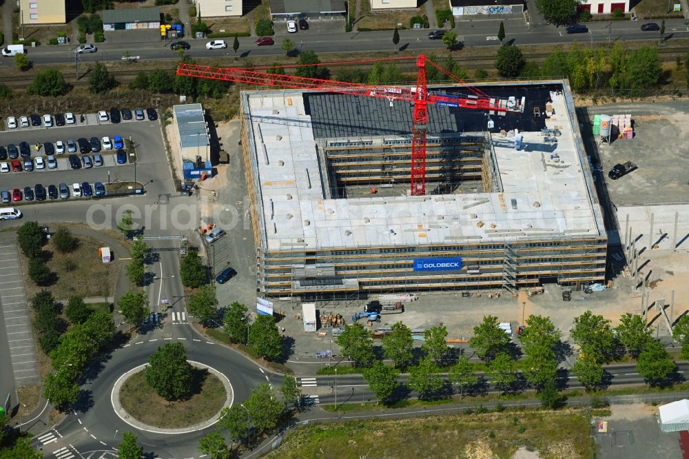 Aerial photograph Leipzig - New construction site of the school building on Messe-Allee in the district Wiederitzsch in Leipzig in the state Saxony, Germany