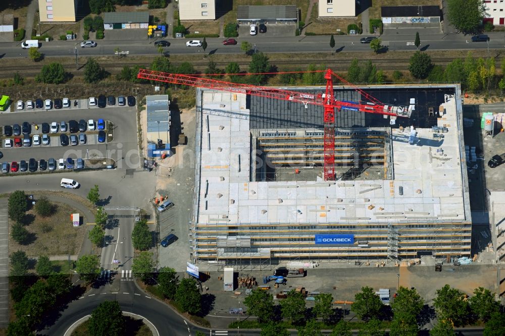 Leipzig from above - New construction site of the school building on Messe-Allee in the district Wiederitzsch in Leipzig in the state Saxony, Germany