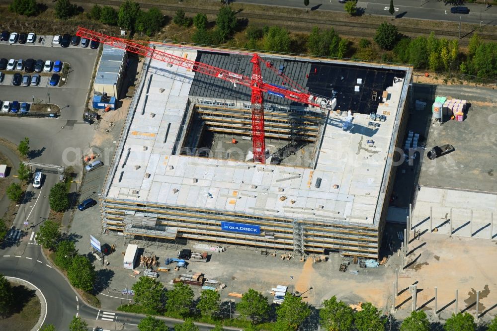 Aerial image Leipzig - New construction site of the school building on Messe-Allee in the district Wiederitzsch in Leipzig in the state Saxony, Germany