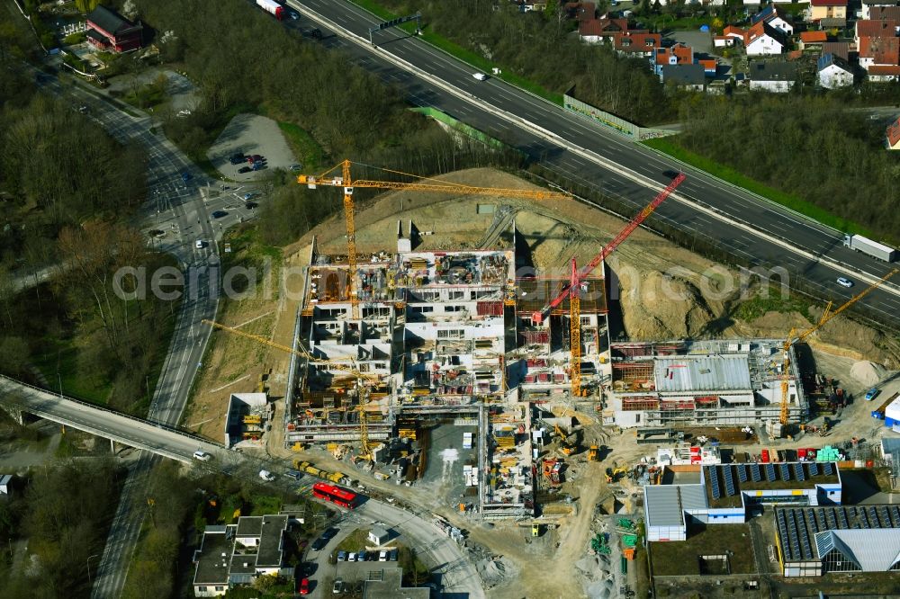 Freiberg am Neckar from above - New construction site of the school building of Oscar-Paret-Schule in Freiberg am Neckar in the state Baden-Wurttemberg, Germany