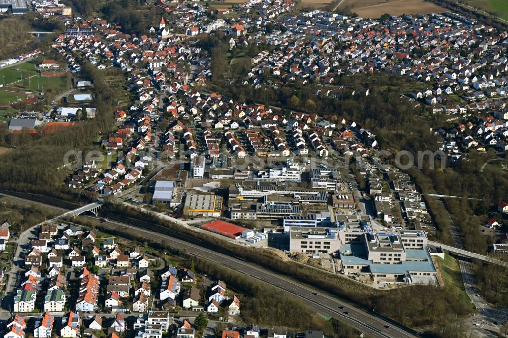 Aerial image Freiberg am Neckar - New construction site of the school building of Oscar-Paret-Schule in Freiberg am Neckar in the state Baden-Wurttemberg, Germany