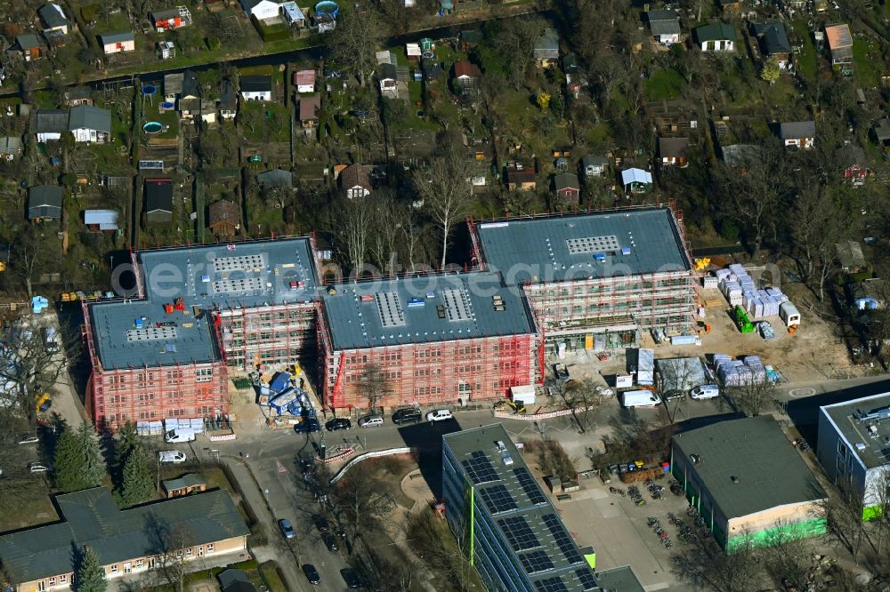 Berlin from the bird's eye view: New construction site of the school building Panke-Schule on Galenusstrasse in the district Pankow in Berlin, Germany