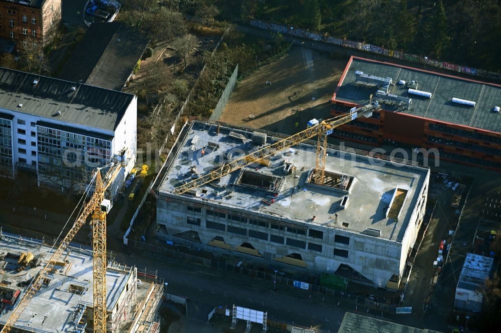 Berlin from above - New construction site of the school building on Pufendorfstrasse in Berlin, Germany