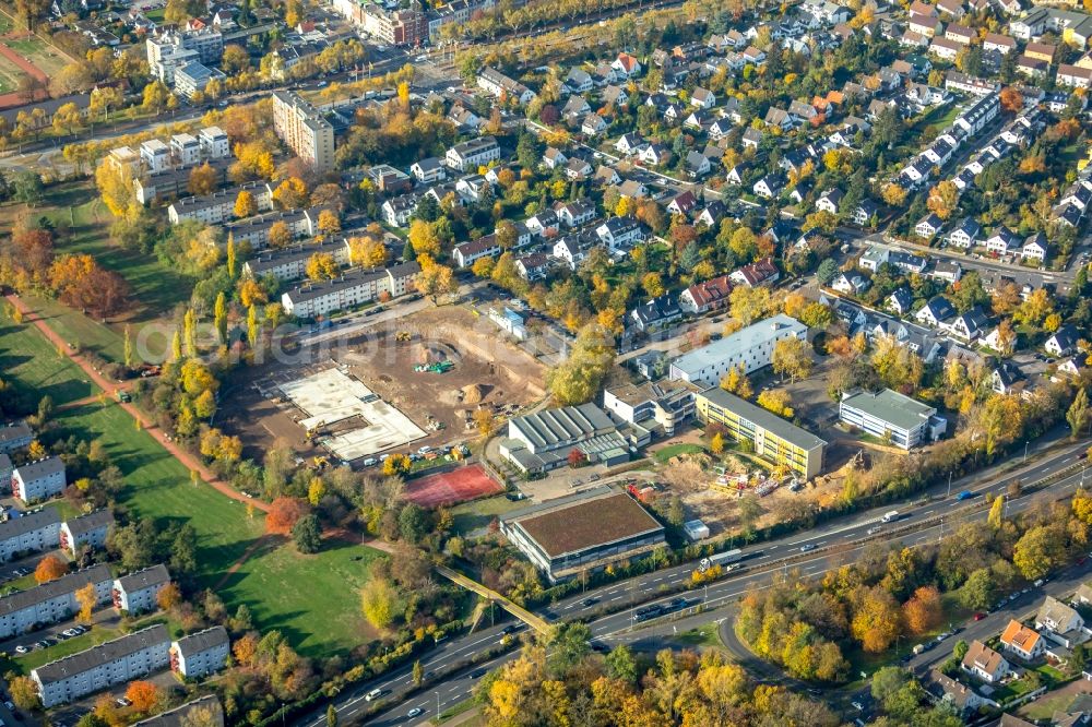 Düsseldorf from above - New construction site of the school building of Realschule Golzheim in Duesseldorf in the state North Rhine-Westphalia, Germany