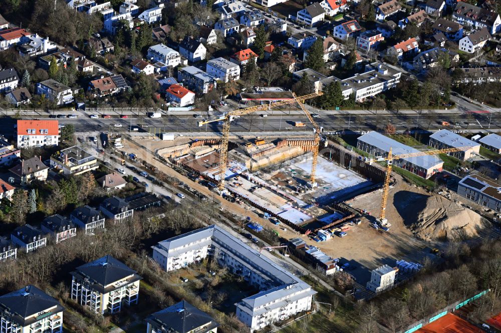 Aerial photograph München - New construction site of the school building of Realschule on street Allacher Strasse - Franz-Mader-Strasse in the district Moosach in Munich in the state Bavaria, Germany