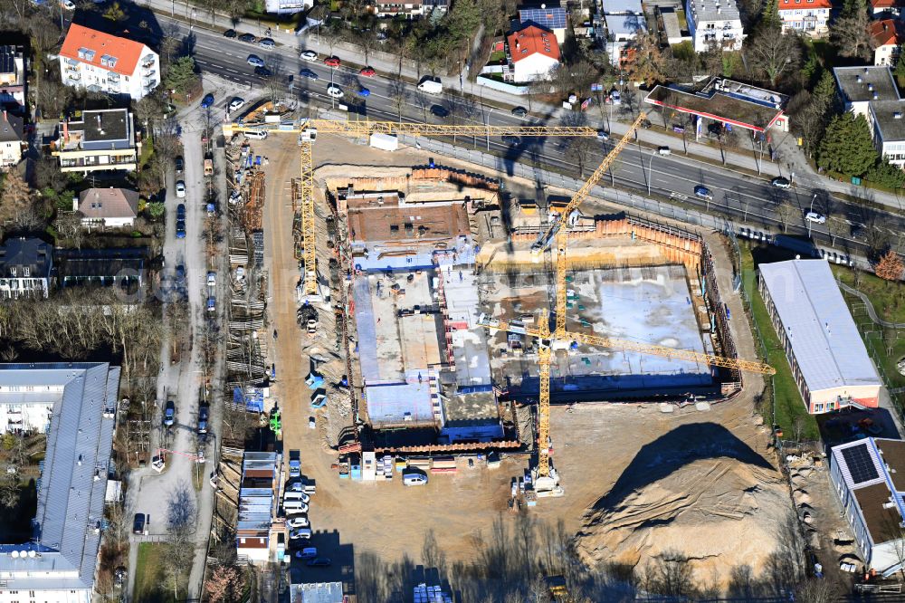 Aerial photograph München - New construction site of the school building of Realschule on street Allacher Strasse - Franz-Mader-Strasse in the district Moosach in Munich in the state Bavaria, Germany