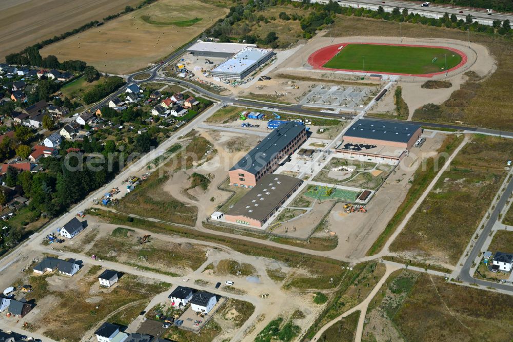 Neuenhagen from above - New construction site of the school building Schulcampus Gruscheweg in Neuenhagen in the state Brandenburg, Germany