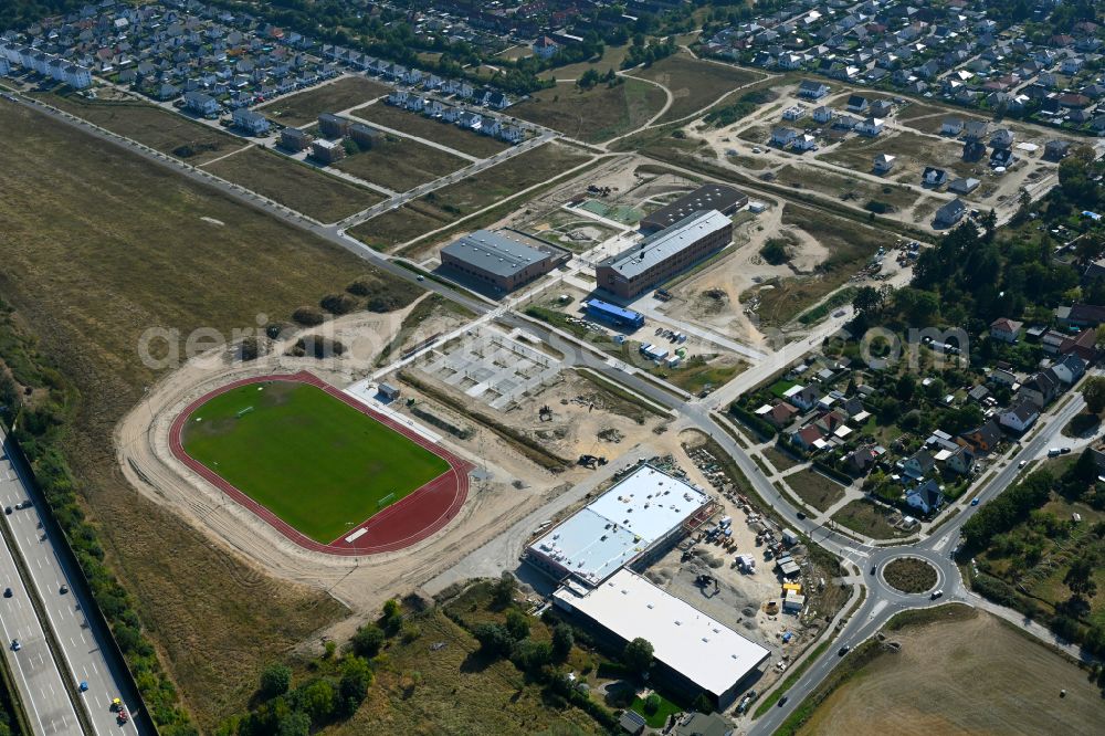 Neuenhagen from the bird's eye view: New construction site of the school building Schulcampus Gruscheweg in Neuenhagen in the state Brandenburg, Germany