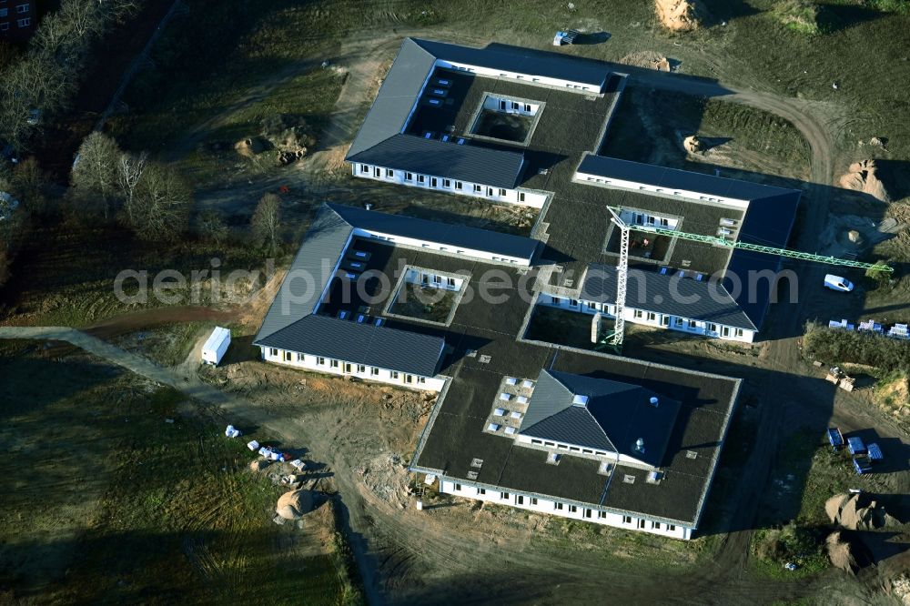 Berlin from above - New construction site of the school building Schule ohne Grenzen in the district Hakenfelde in Berlin, Germany