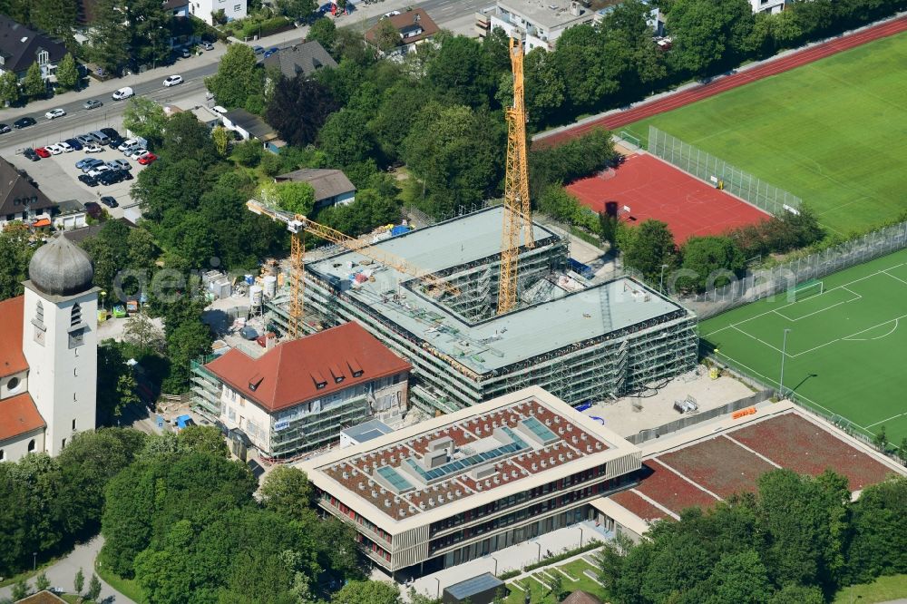 München from the bird's eye view: New construction site of the school building on Schulzentrum Obermenzing on Grandlstrasse in the district Pasing-Obermenzing in Munich in the state Bavaria, Germany