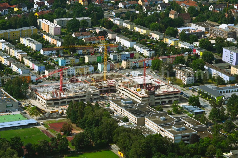 Nürnberg from the bird's eye view: New construction site of the school building Schulzentrum Suedwest on street Werkvolkstrasse in Nuremberg in the state Bavaria, Germany